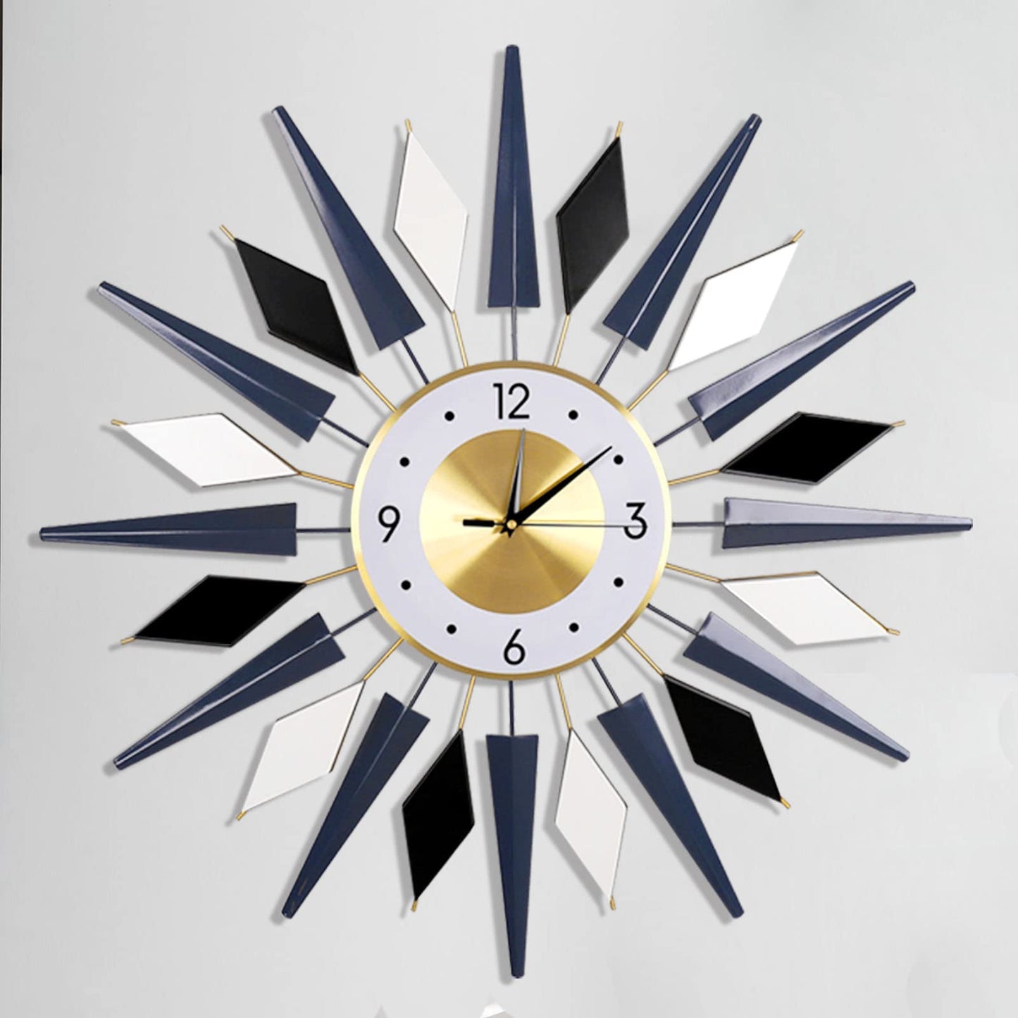 24 Inch Modern Metal Wall Clock Unique Design, Large Silent Battery Operated