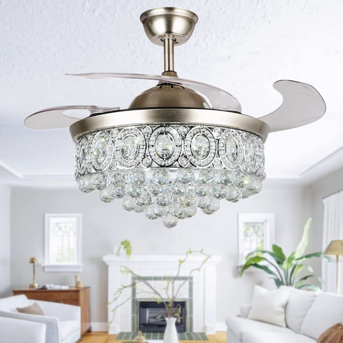 42" Crystal Ceiling Fan with LED Light and Remote Control