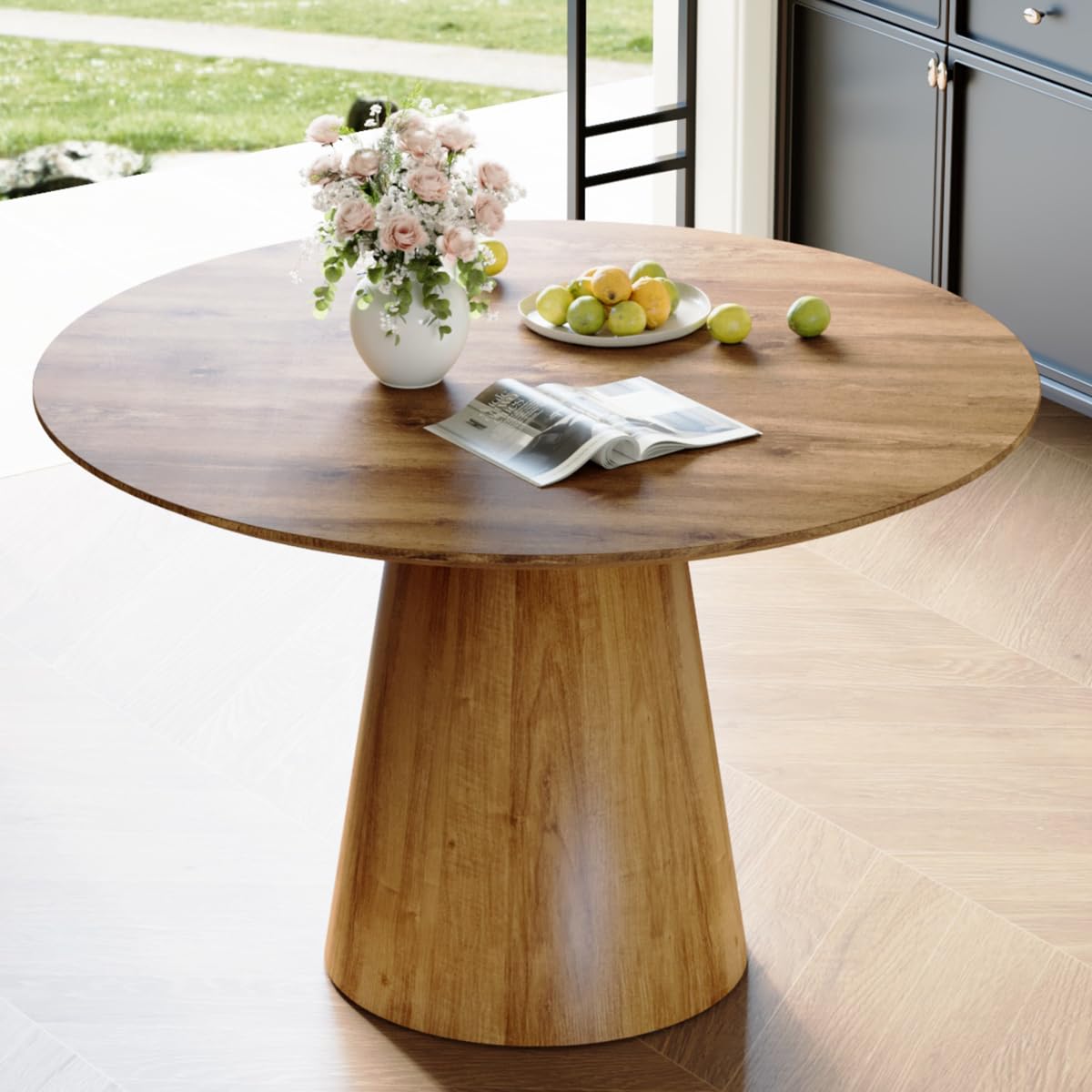 Round Dining Table Set for 6, 45''Round Wooden Dining Set