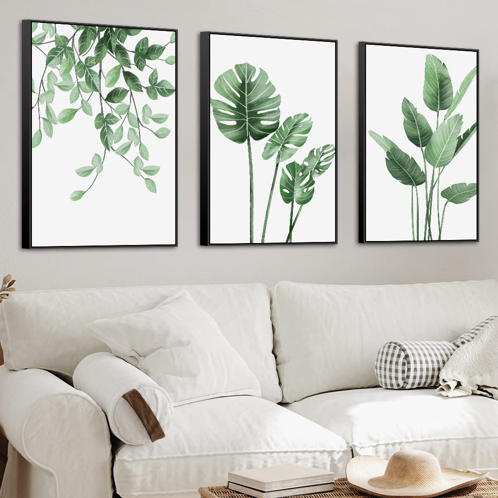 3 Piece Green Plants Poster Canvas Frame Wall Art