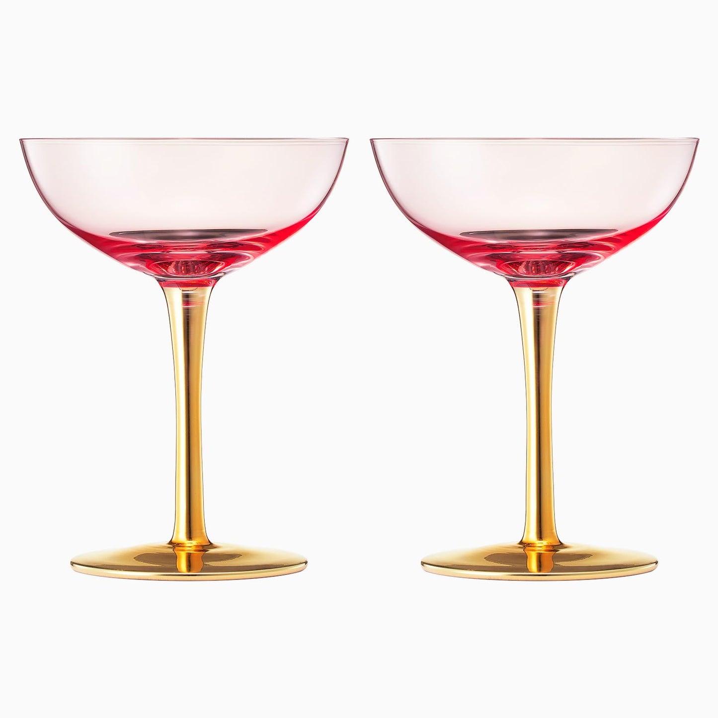 Colored Coupe Art Deco Glasses, Gold | Set of 4 | 8 oz Classic Cocktail Glassware