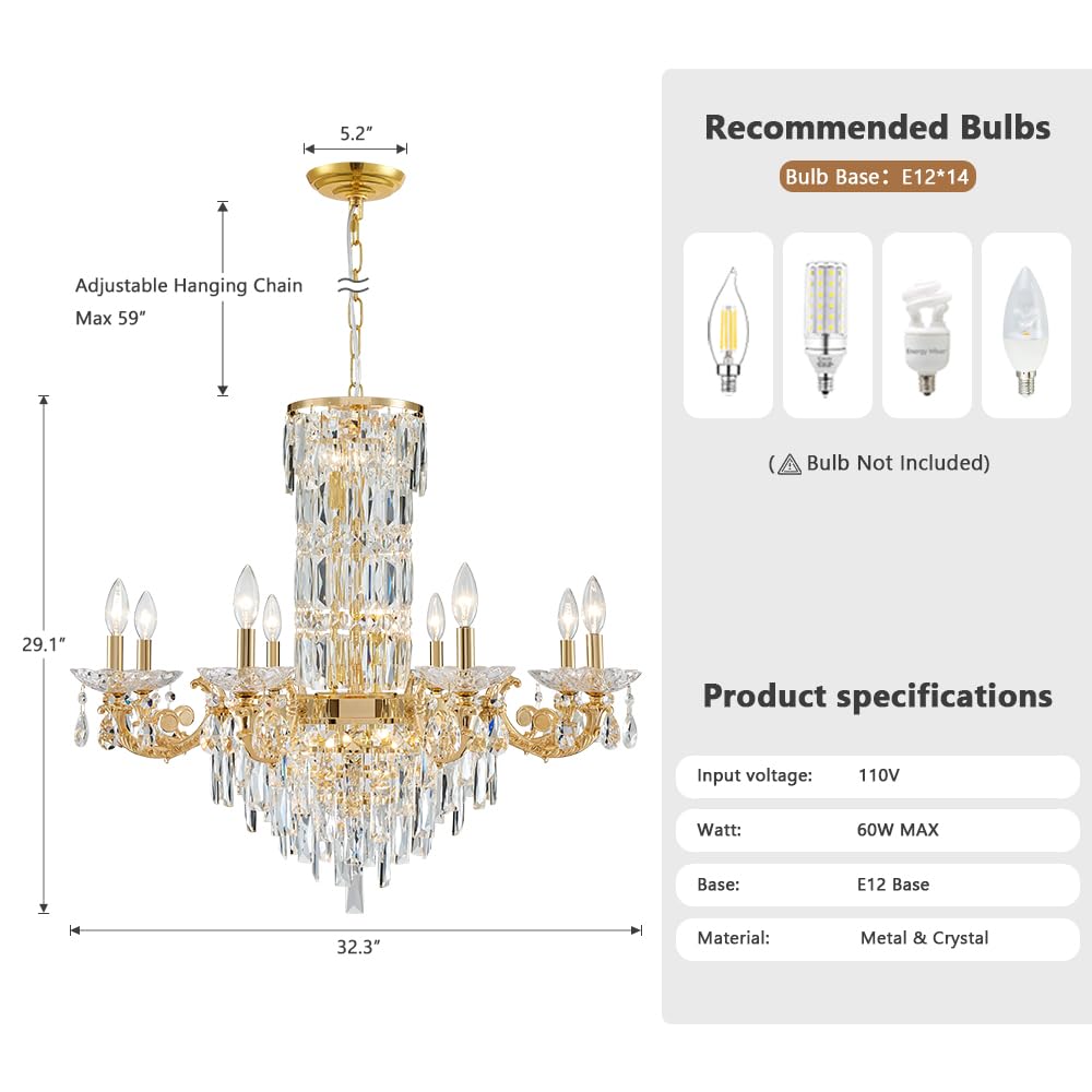 Gold Crystal Contemporary Chandelier, 2-Tier for High Ceiling