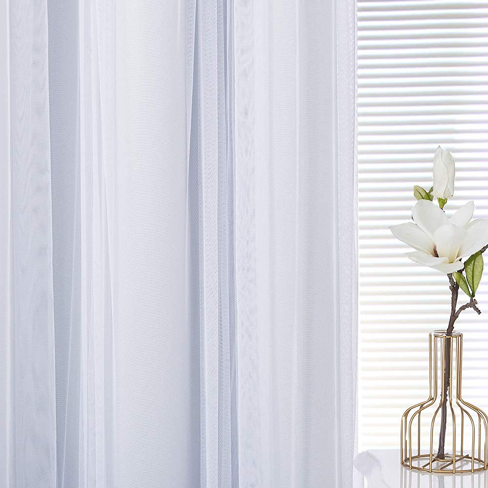 Double-Layered Curtains with Tie-Backs Sheer Drapes Light Blocking, 2 Pcs