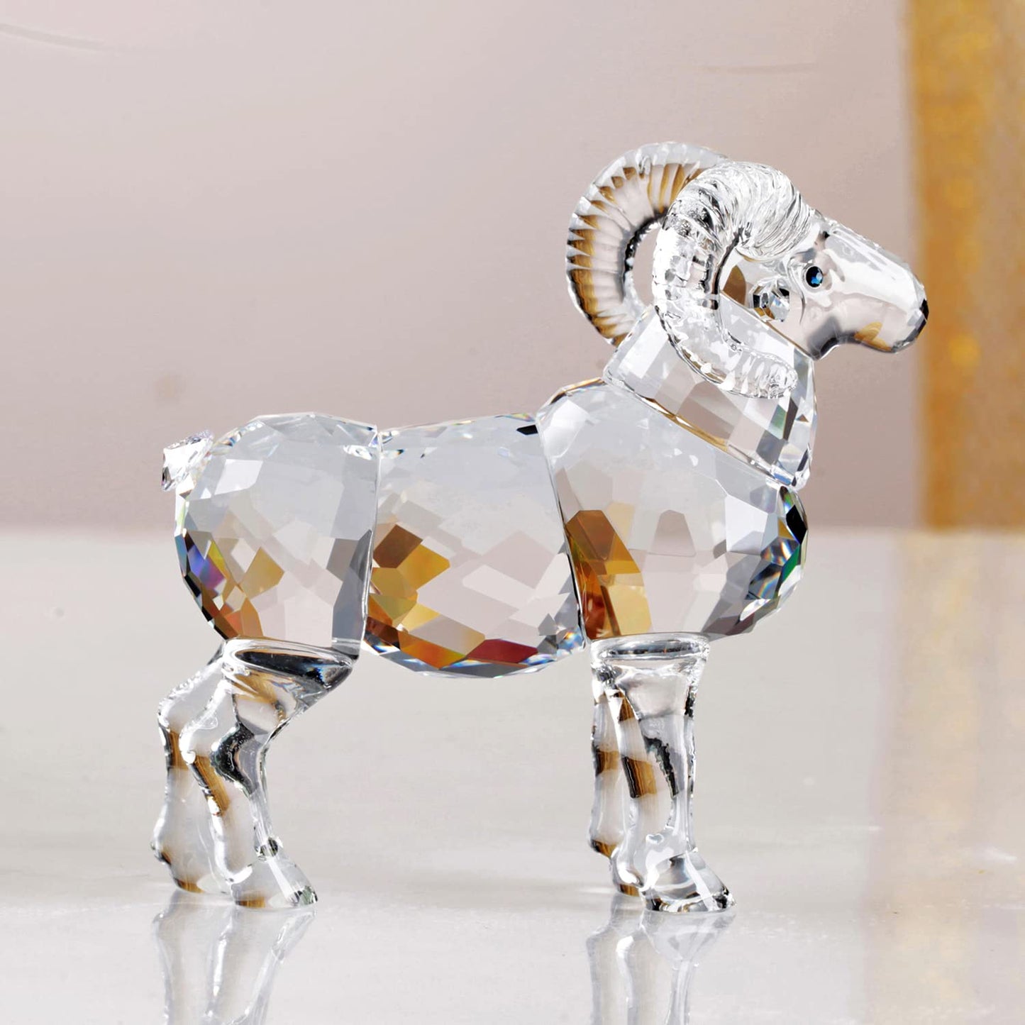 Crystal Goat Art Figurine Collection Table top Ornament Statue Home Decor (Gold)