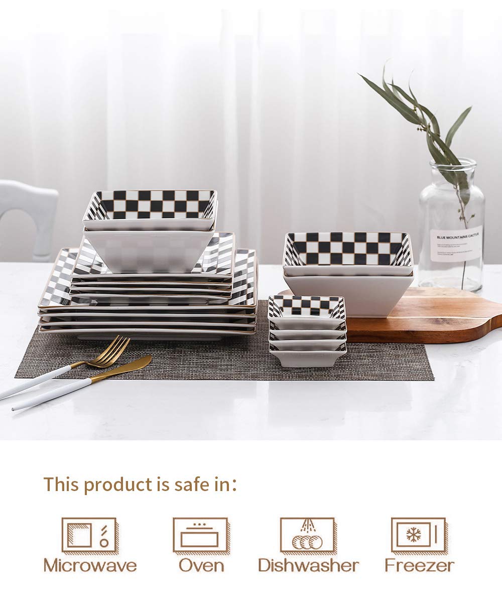 Checker 16-piece Square Dinnerware Set for 4 with Side Dishes