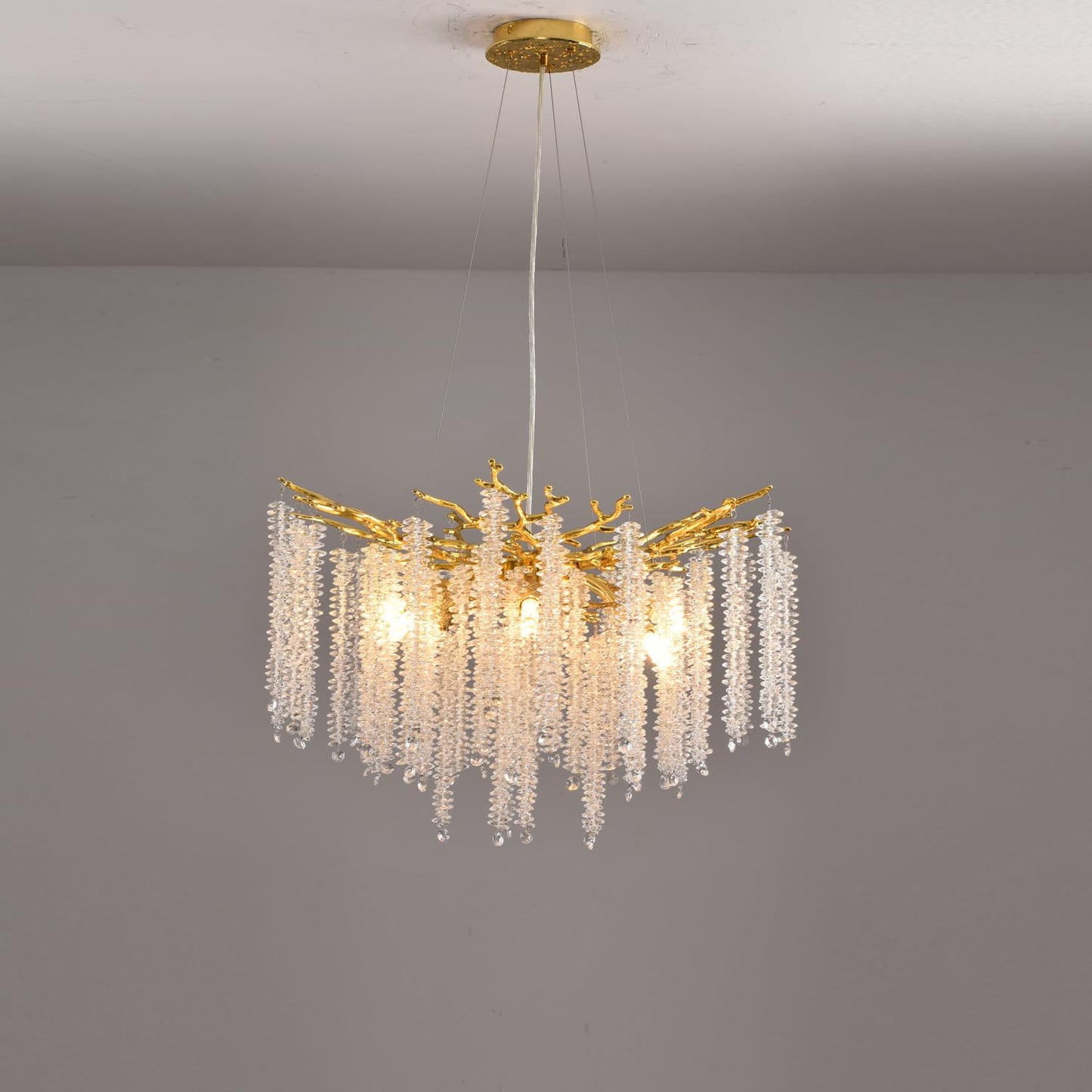 Modern Crystal Tree Branches Chandelier Gold Round Raindrop