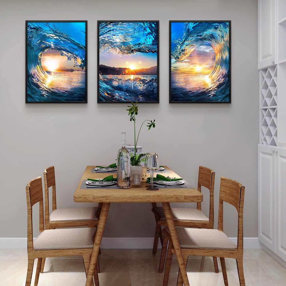 Canvas Wall - Sunrise Ocean Waves Wall Paintings Blue Sea Beach  Prints