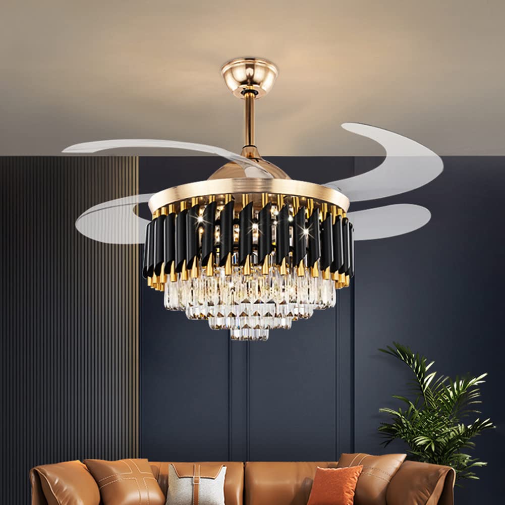 42" Crystal Chandelier Ceiling Fan and Remote, Gold Luxury Fan