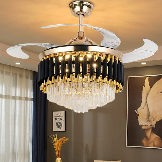 42" Crystal Chandelier Ceiling Fan and Remote, Gold Luxury Fan