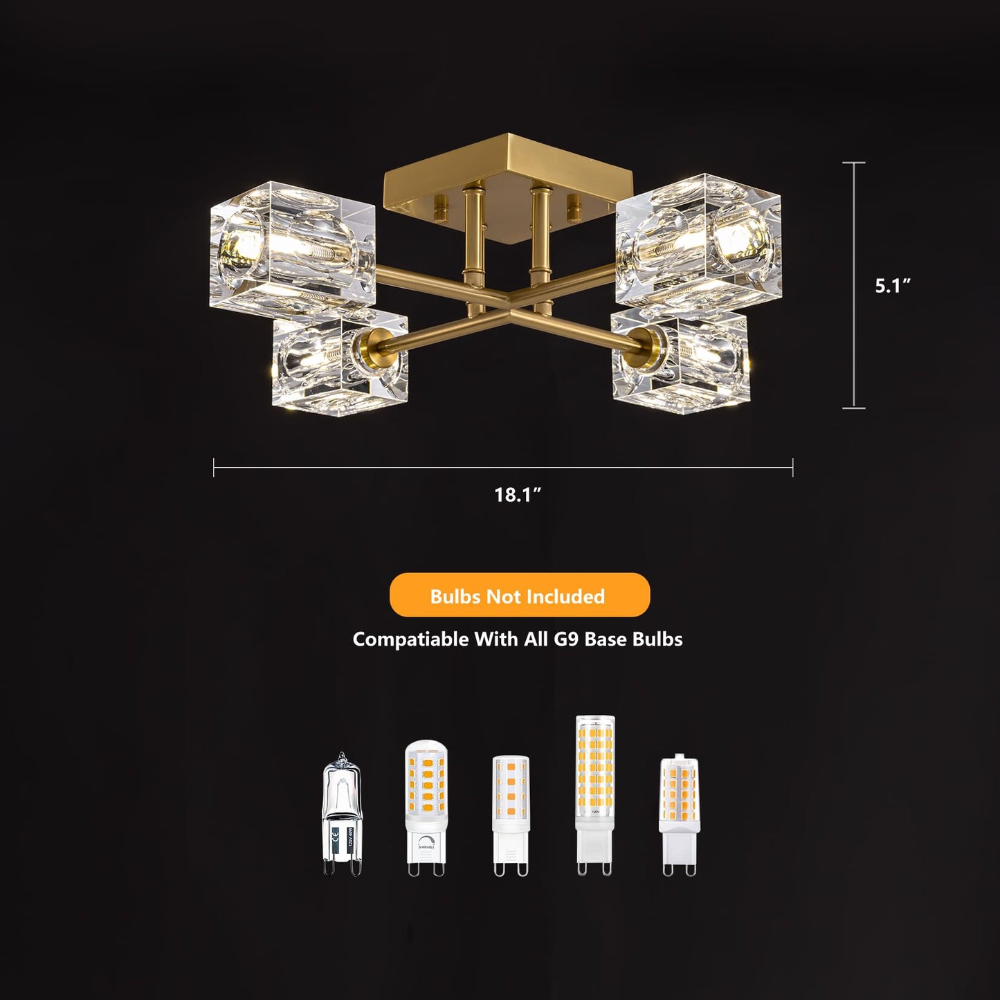 Semi Flush Mount Ceiling Light, Industrial Sputnik