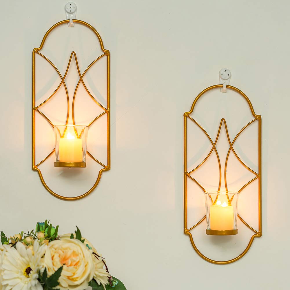 Metal Wall Sconce Candle Holder Decor Set of 2 Gold