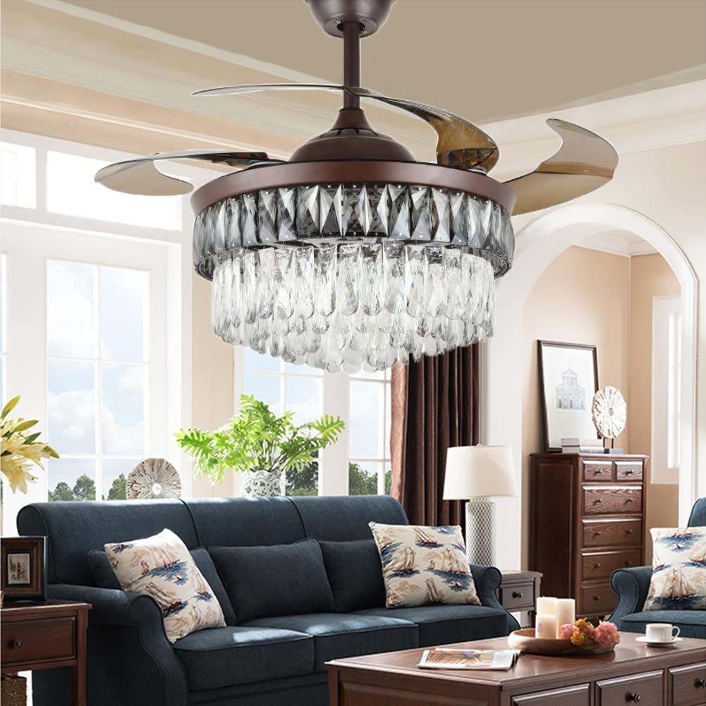 42" Crystal Chandelier Ceiling Fan and Remote, Gold Luxury Fan