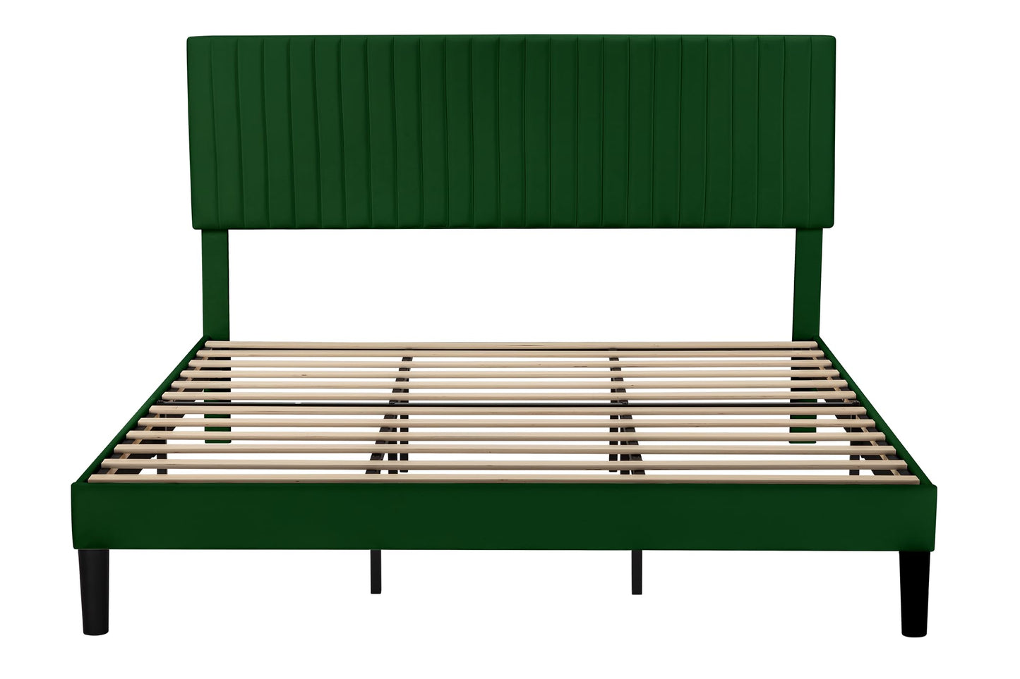 Velvet Upholstered Platform Bed with Adjustable Vertical Channel