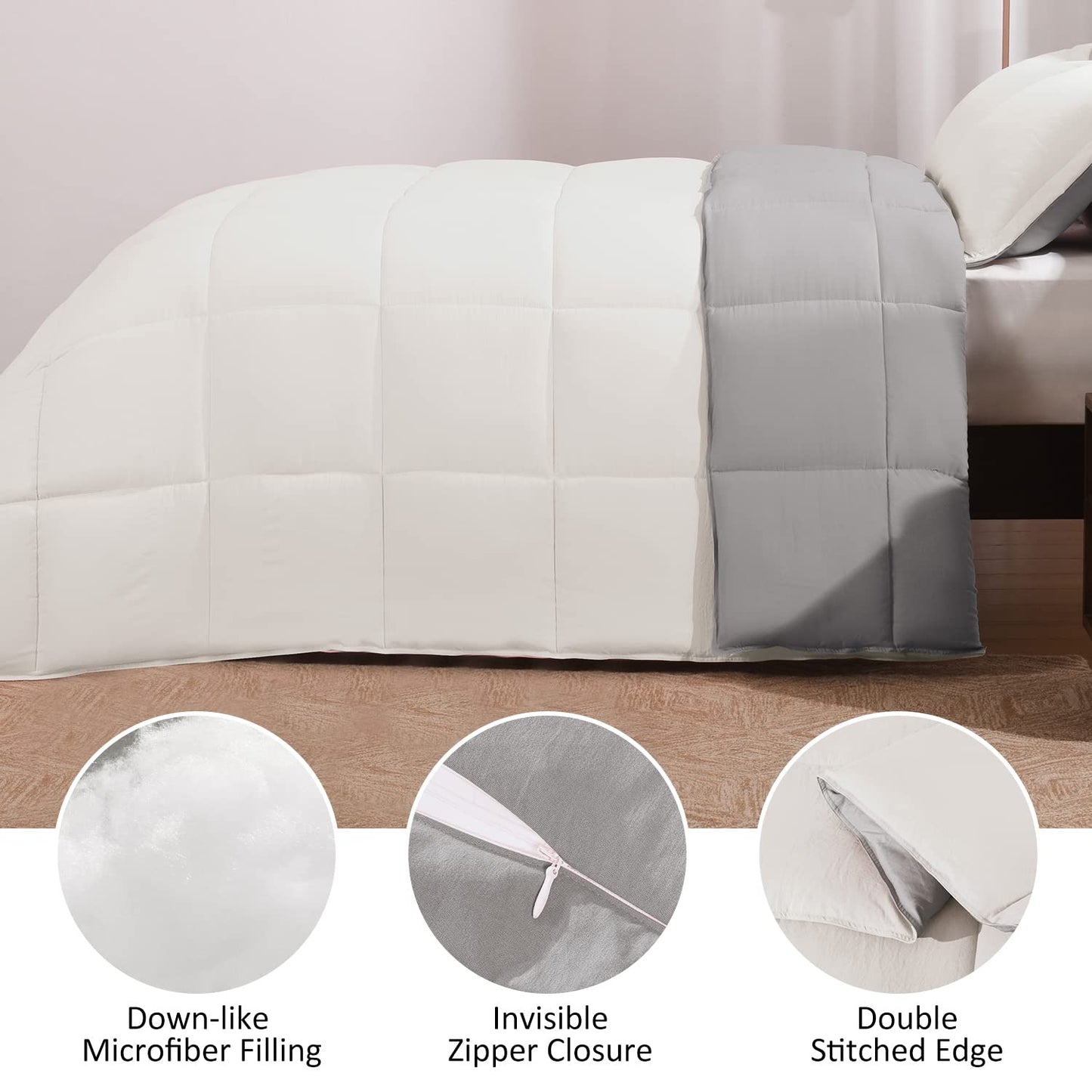 Fluffy Comforter Queen Set for All Seasons - Reversible Set