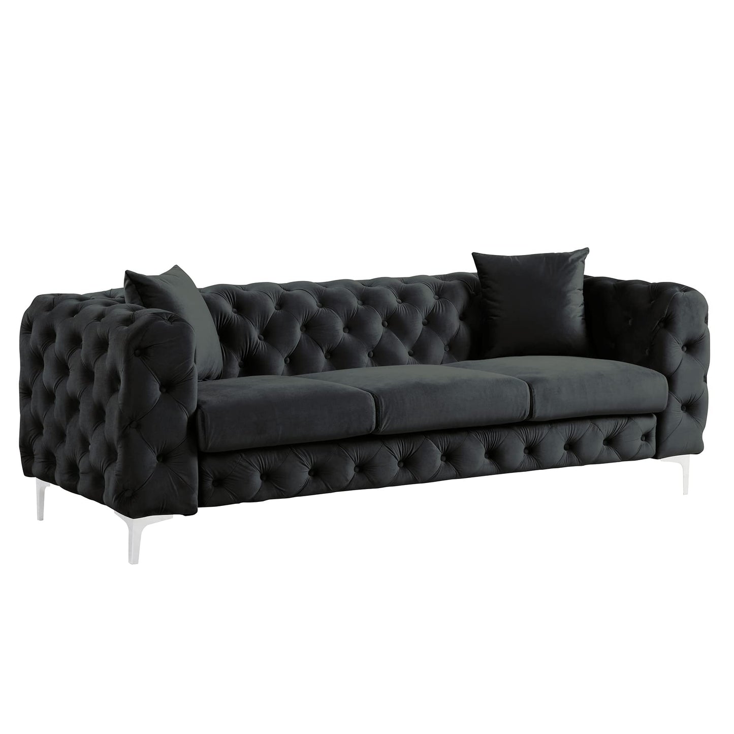 Velvet Couch Black Sofa Upholstered Modern Contemporary Sofa with Deep Button Tufting