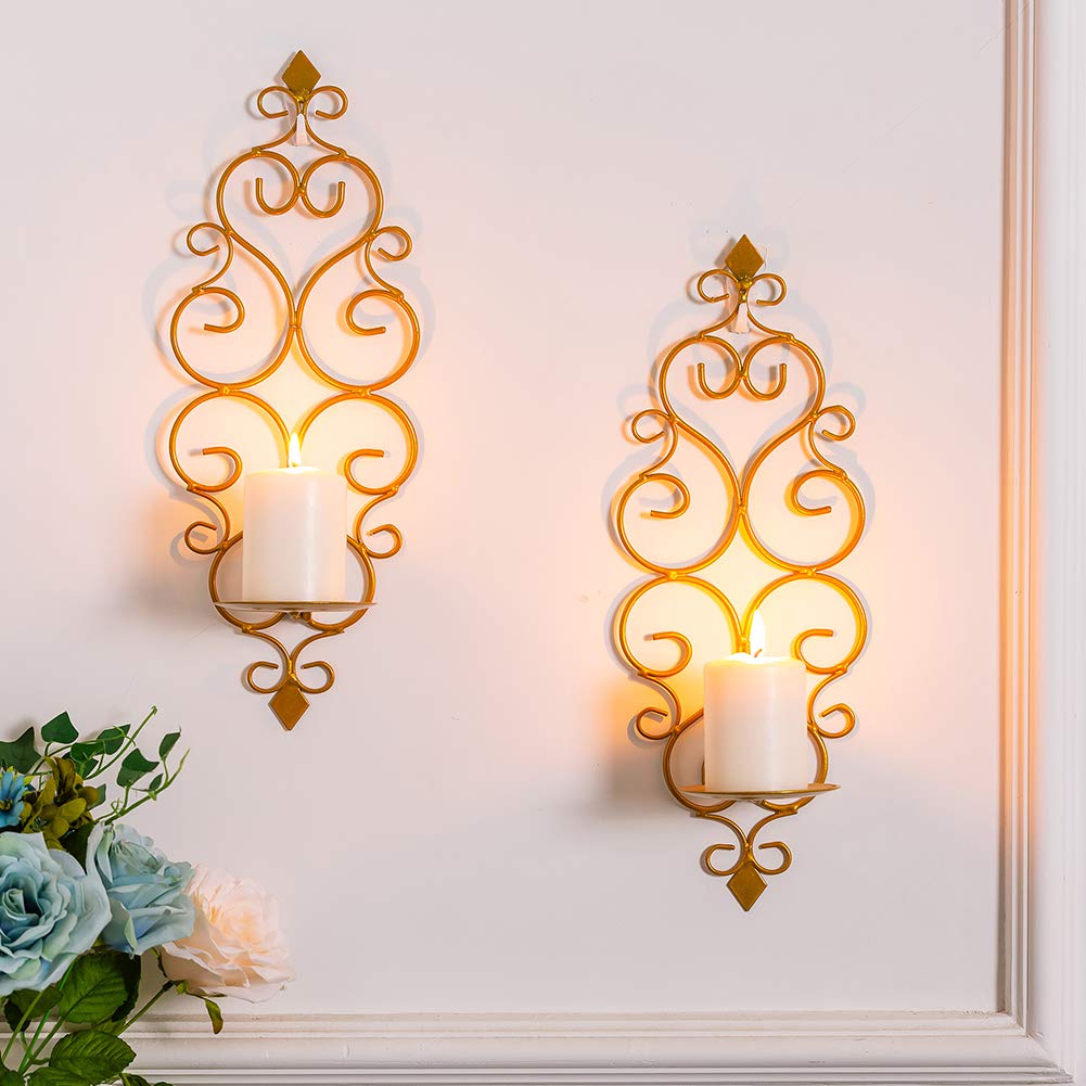 Candle Sconces Wall Decor Set of 2 Decorative Gold Wall Mounted