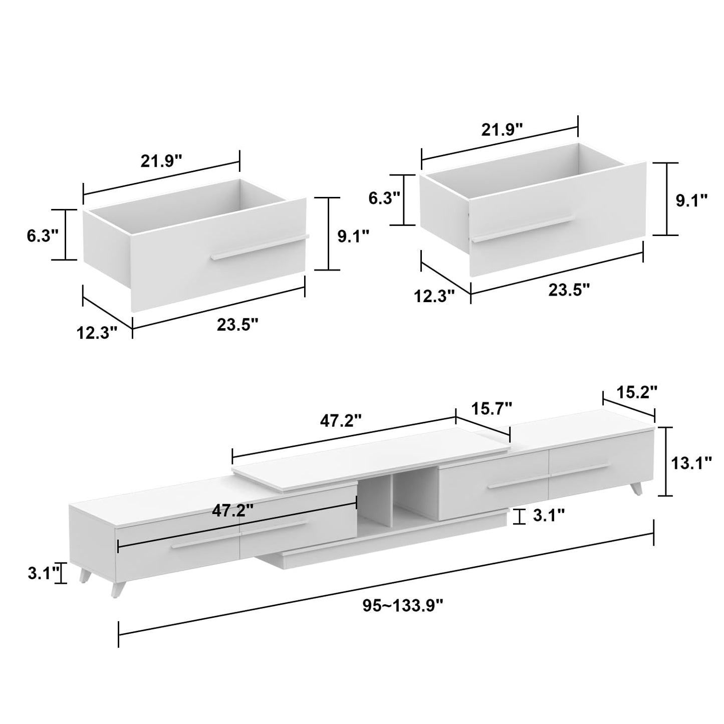 TV Stand with 4 Drawers, Extendable Gaming Entertainment Center