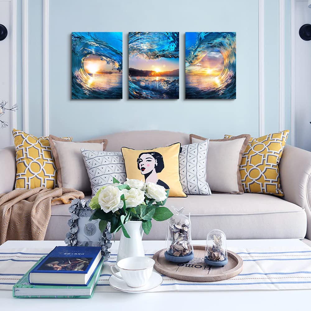 Canvas Wall - Sunrise Ocean Waves Wall Paintings Blue Sea Beach  Prints