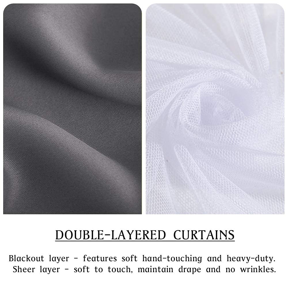 Double-Layered Curtains with Tie-Backs Sheer Drapes Light Blocking, 2 Pcs