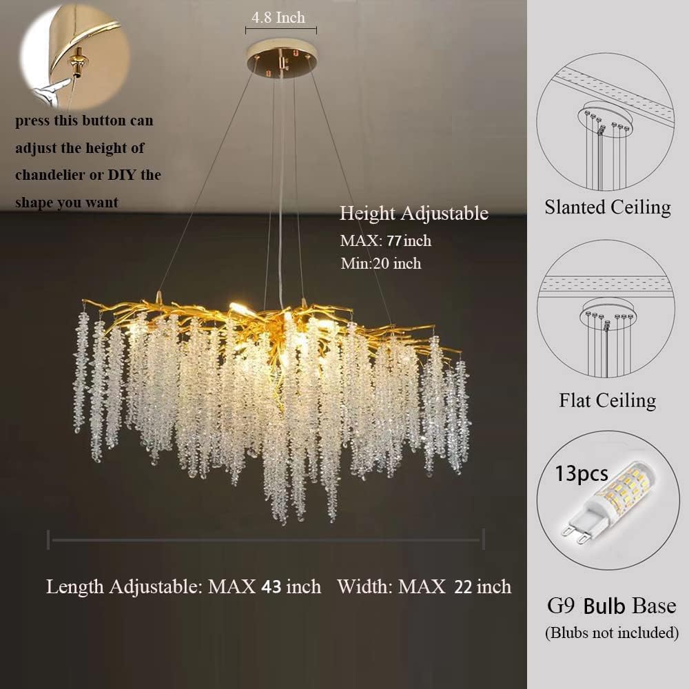 Modern Crystal Tree Branches Chandelier Gold Round Raindrop