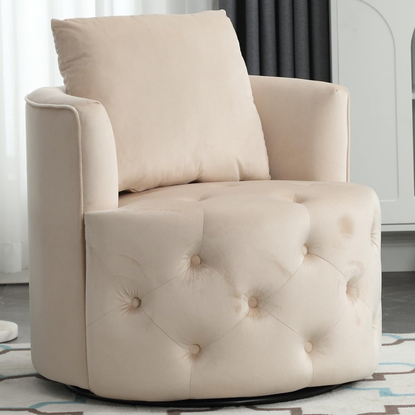 Swivel Barrel Chair with Velvet Fabric with Plump Pillow