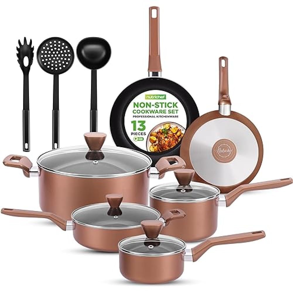 13 Pcs. Nonstick Kitchen Cookware PFOA/PFOS-Free Heat Resistant