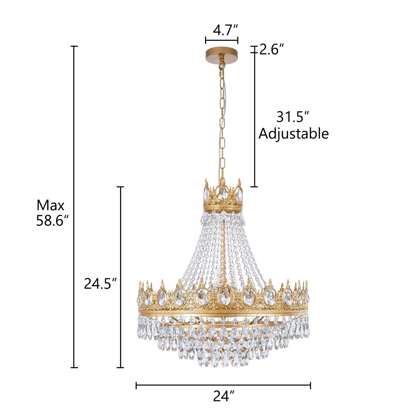 French Empire Crystal Chandeliers, 9-Light Modern Luxury