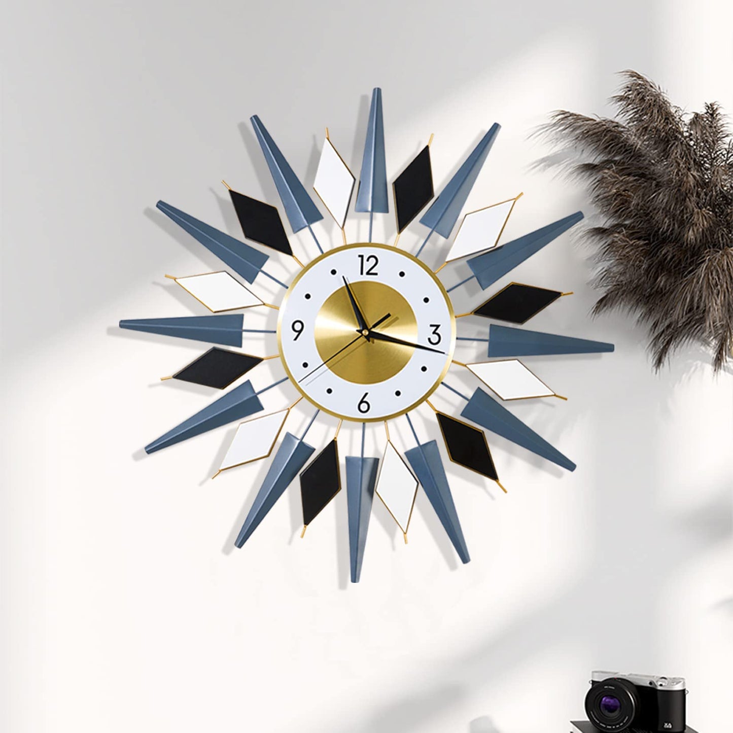 24 Inch Modern Metal Wall Clock Unique Design, Large Silent Battery Operated