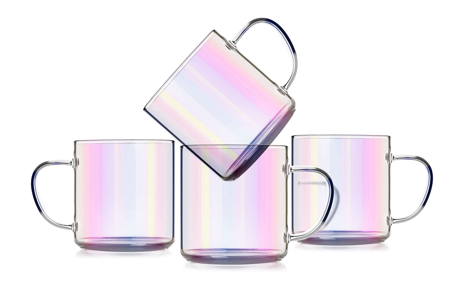 4pcs Set Iridescent Glass Coffee Mugs-Hand Blown & Seamless