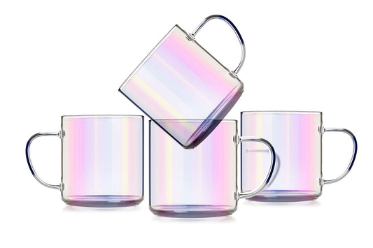 4pcs Set Iridescent Glass Coffee Mugs-Hand Blown & Seamless