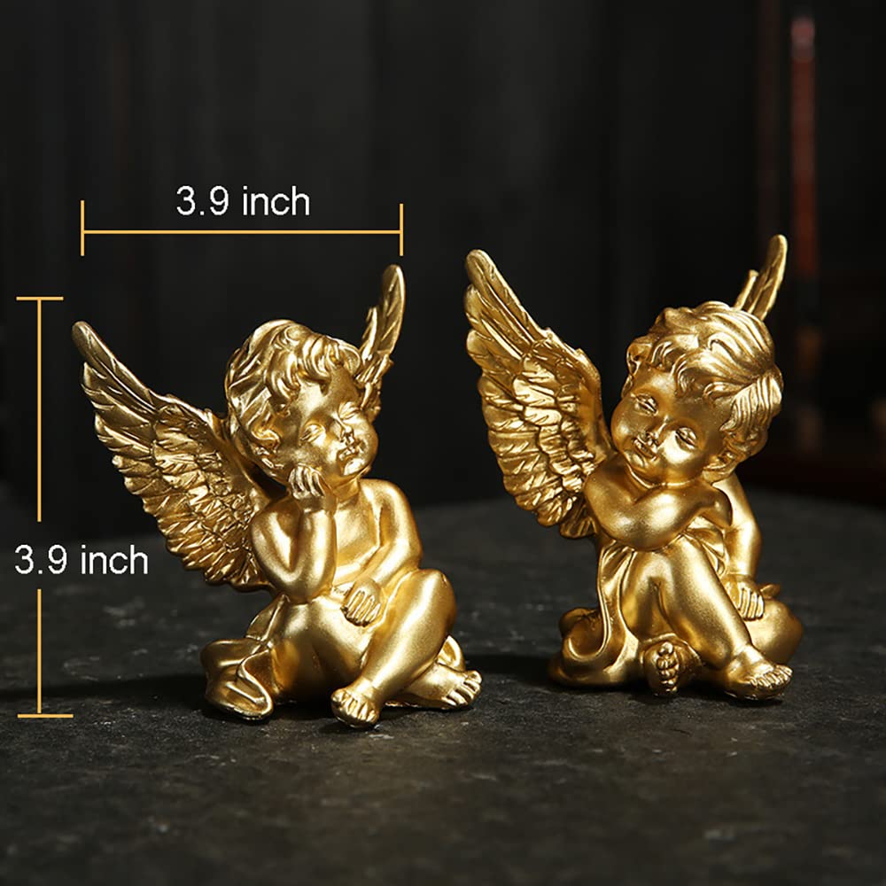 Baby Thinking Angel Statues and Figurines Cute Wings Cherubs (Gold)