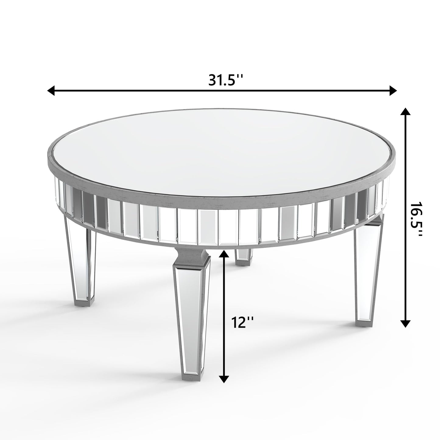 31.5'' Modern Round Coffee Table with Mirror Surface, Silver Accent Table