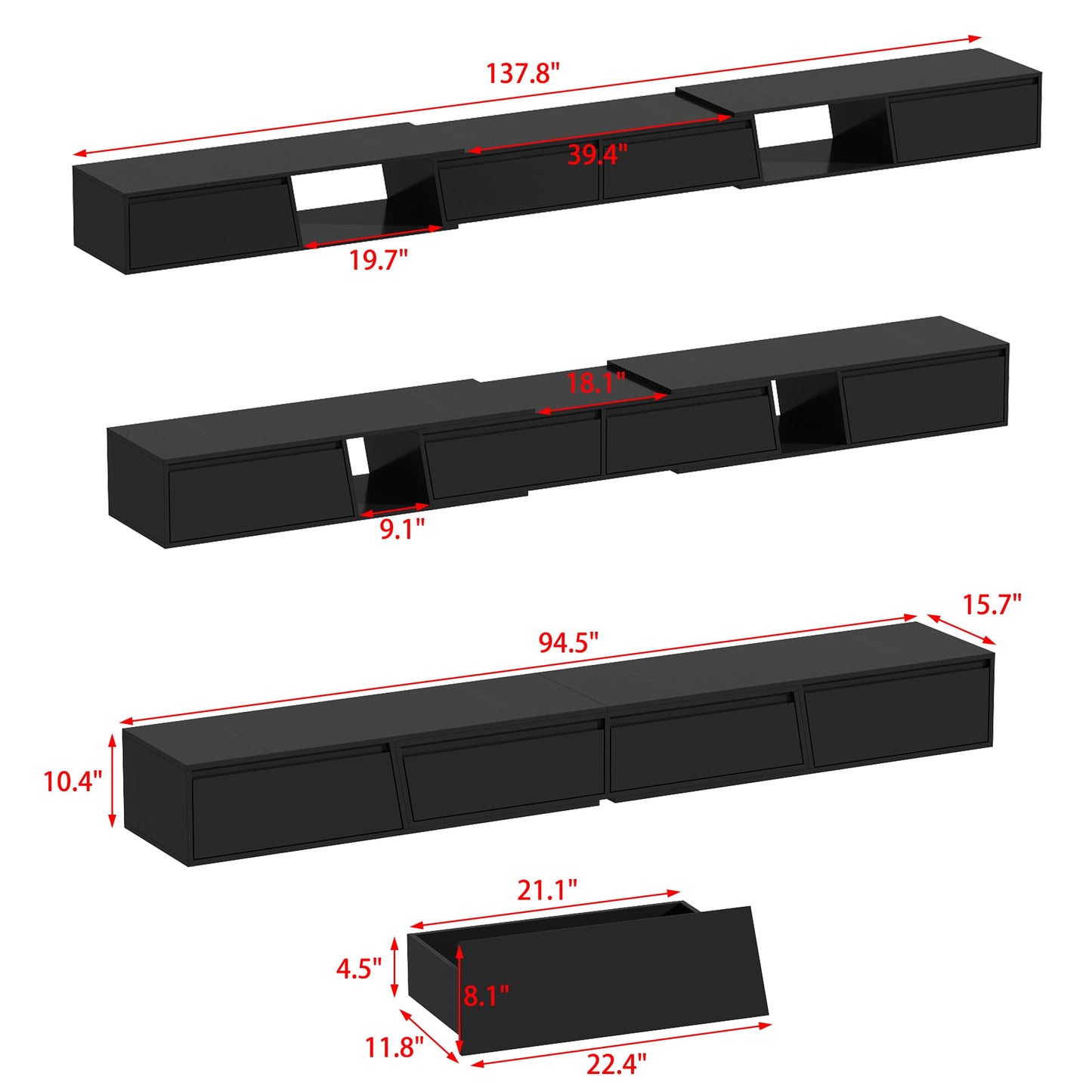 TV Stand with 4 Drawers, Extendable Gaming Entertainment Center