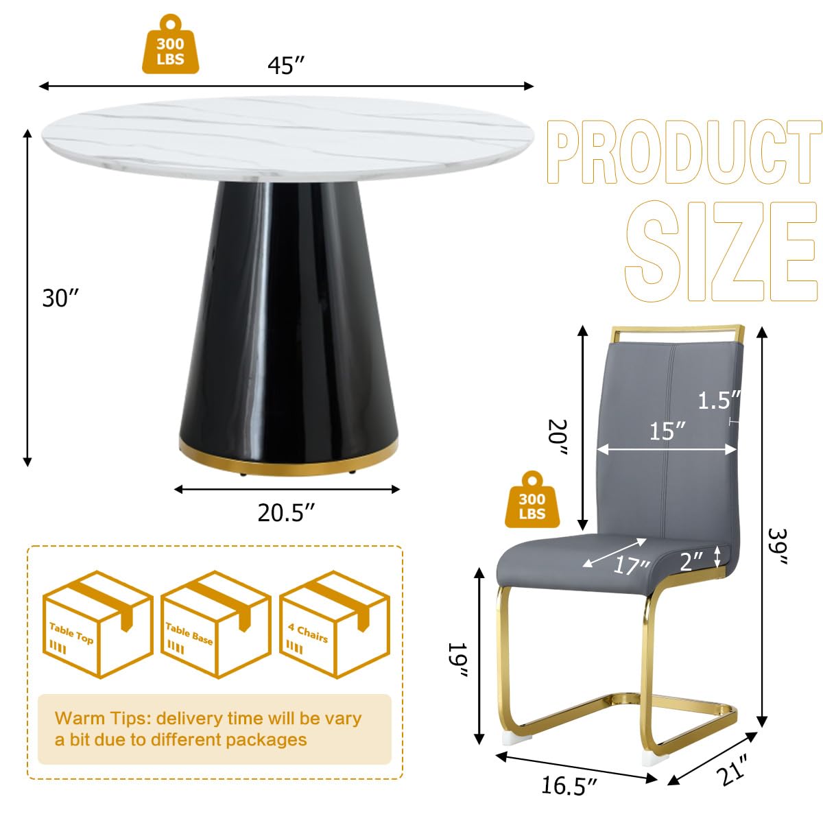 Round Dining Table Set for 6, 45''Round Wooden Dining Set