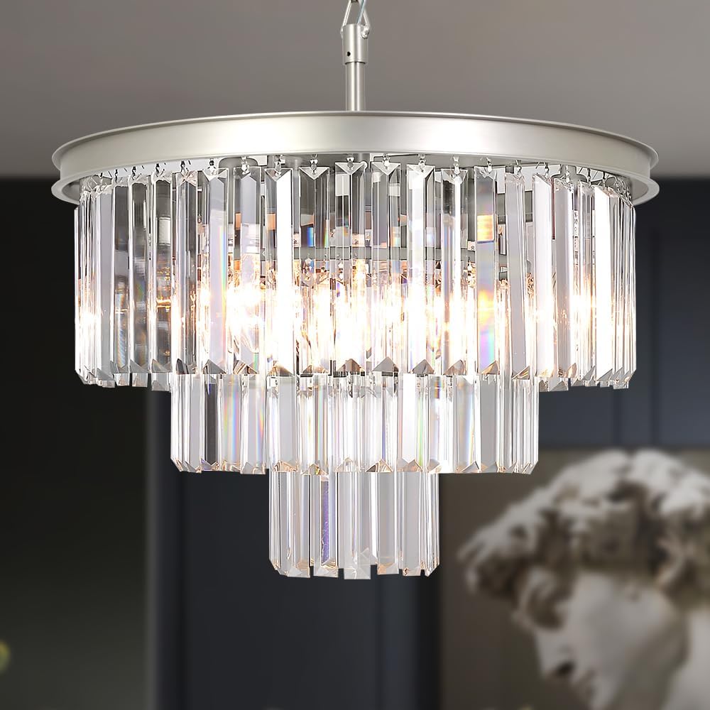 Luxury Smoke Crystal Chrome Chandelier, 8 Lights Pendant