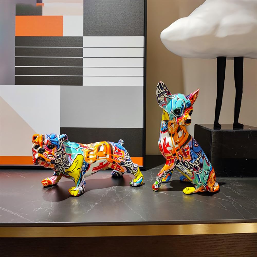 Graffiti French Bulldog Statue Sculpture Art Figurine Home Decoration