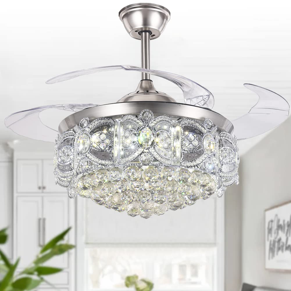 42" Crystal Chandelier Ceiling Fan and Remote, Gold Luxury Fan