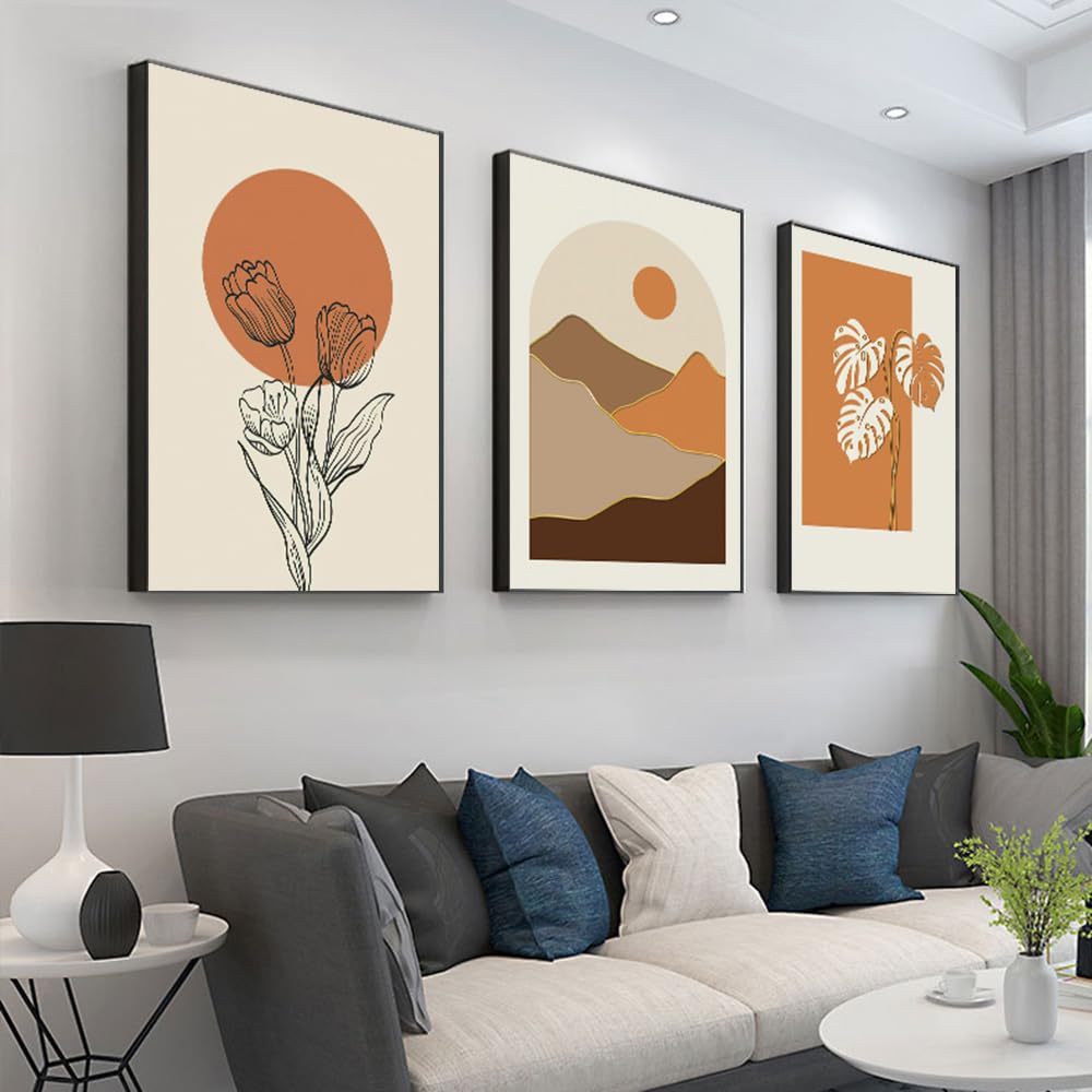 Orange Canvas Wall Art Minimalist Abstract Mid-Century Modern Boho