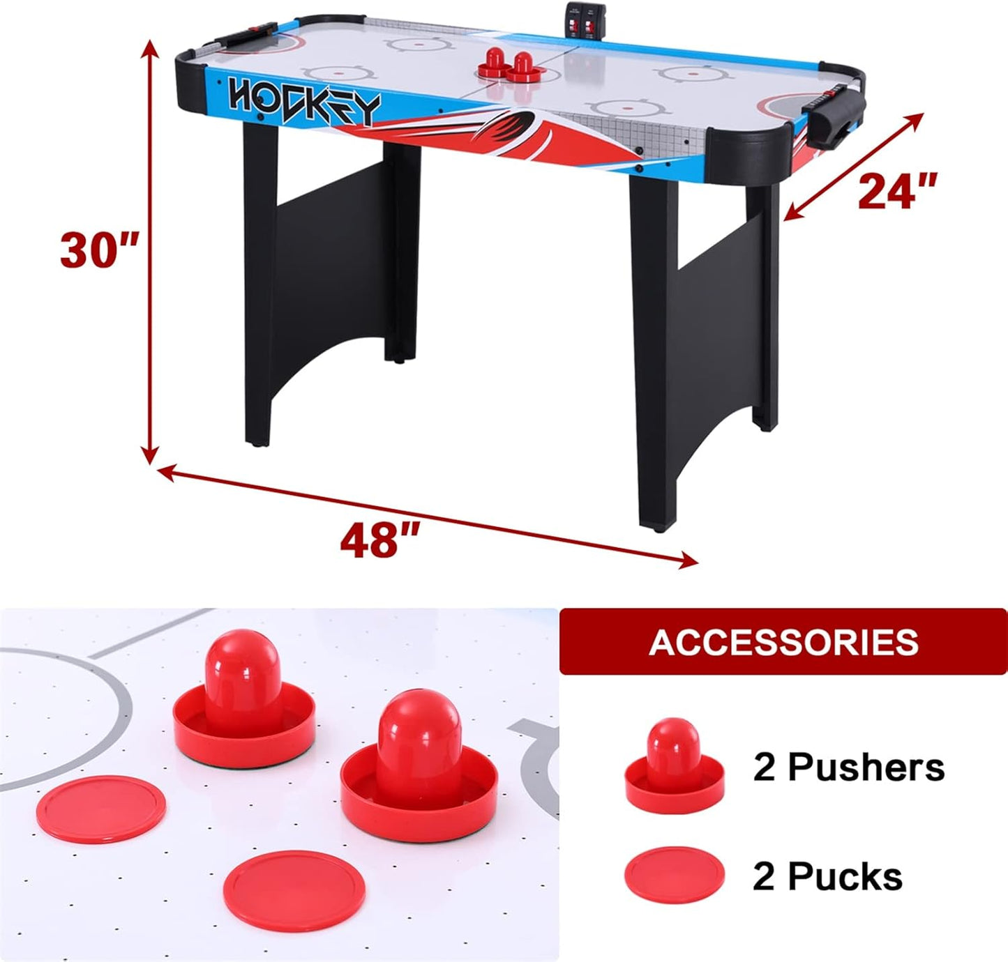 48in Air Hockey Table for Kids and Adults, Portable w/LED Scoreboard