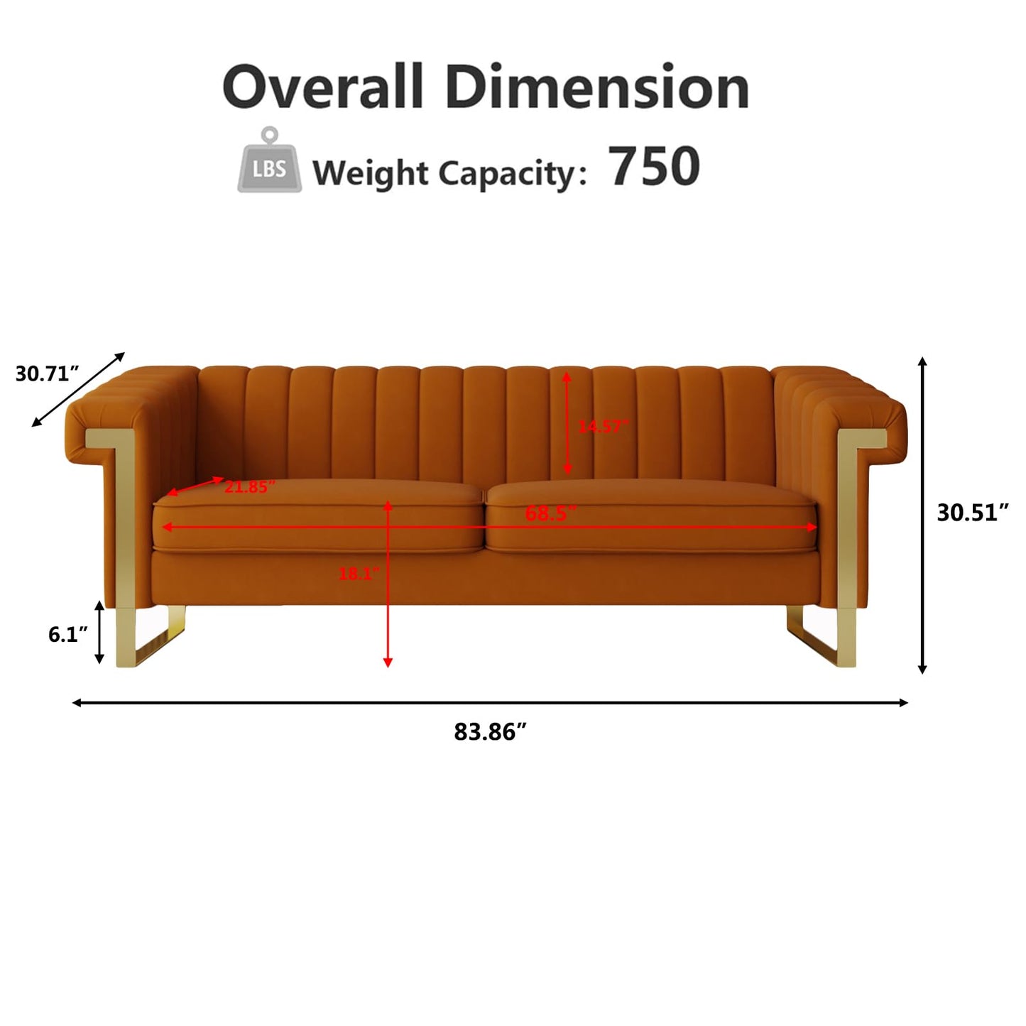 83" Chesterfield Button Tufted Sofa Velvet Upholstered Couch 3 Seat