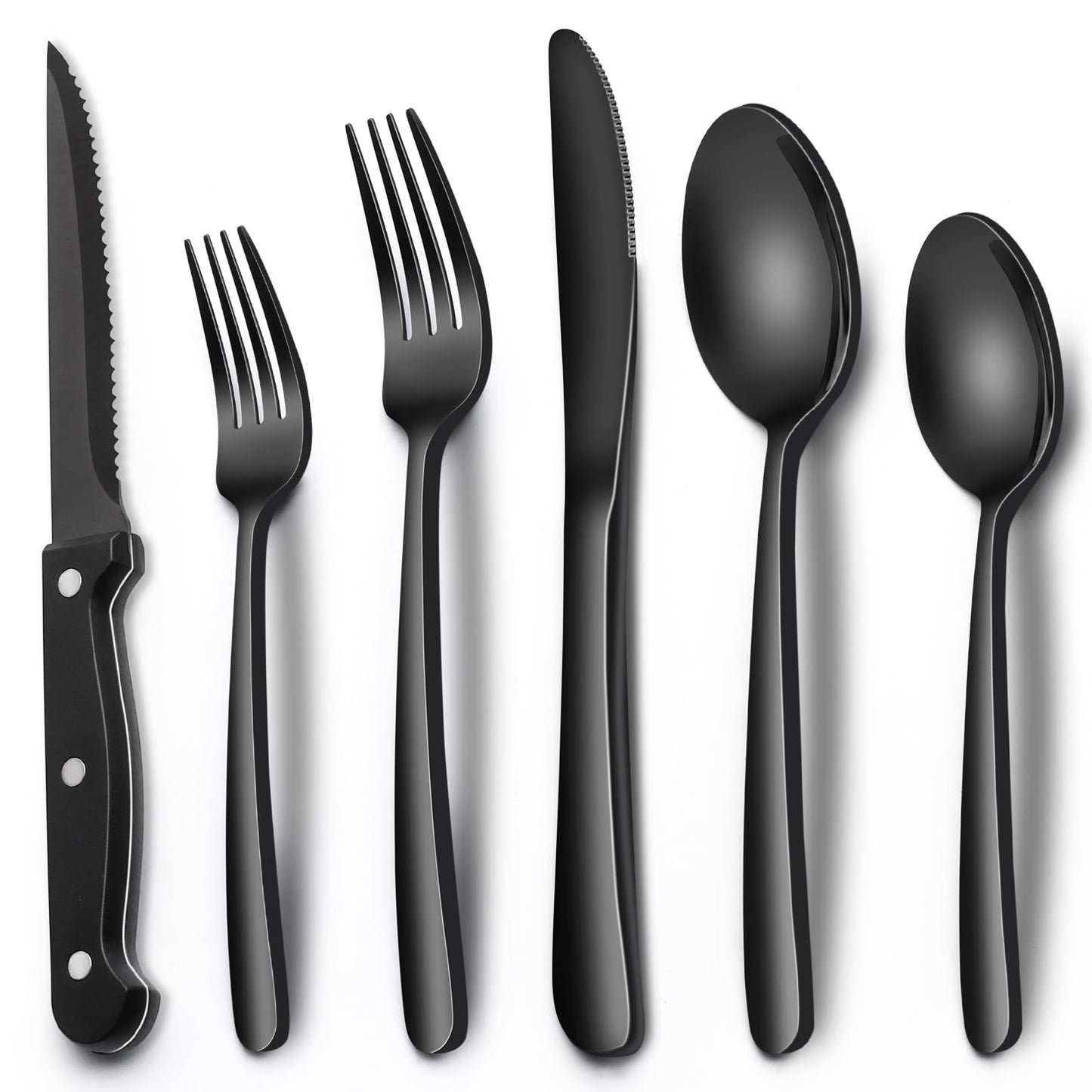 24-Piece Black Silverware Set with Steak Knives, Black Flatware Set for 4