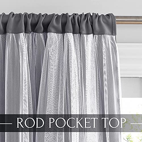 Double-Layered Curtains with Tie-Backs Sheer Drapes Light Blocking, 2 Pcs