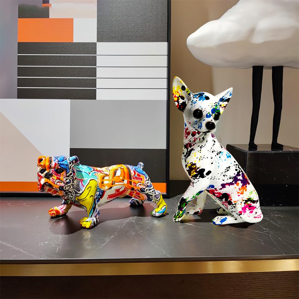 Graffiti French Bulldog Statue Sculpture Art Figurine Home Decoration