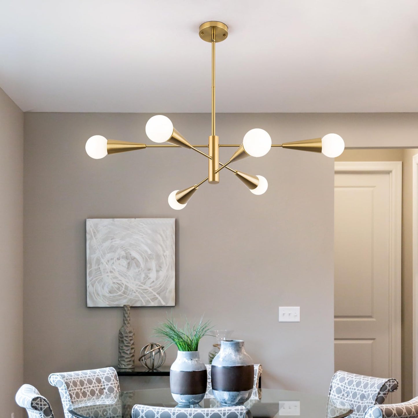 6-Light Modern Sputnik Chandelier, Mid Century Chandelier Pendant