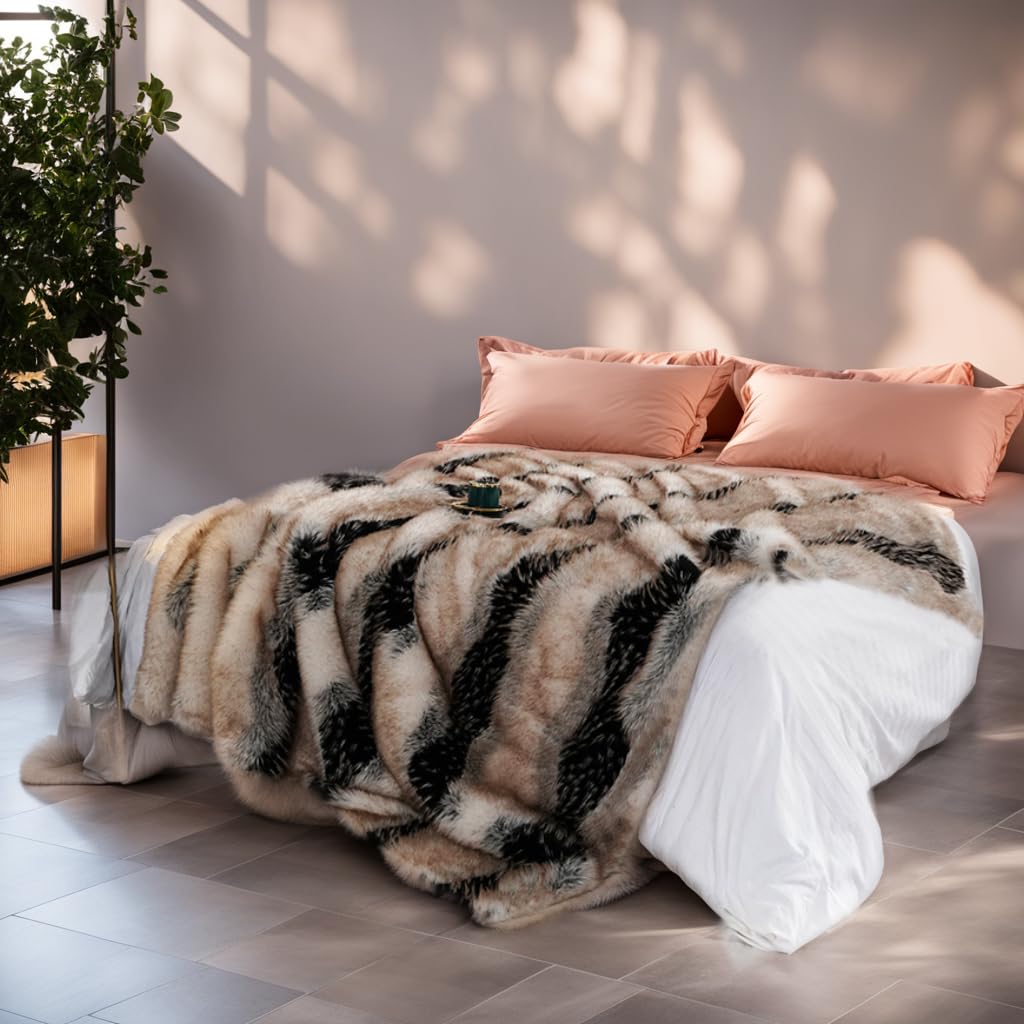 Faux Fur Throw Blanket, Super Soft and Cozy Plush for Bed and Couch