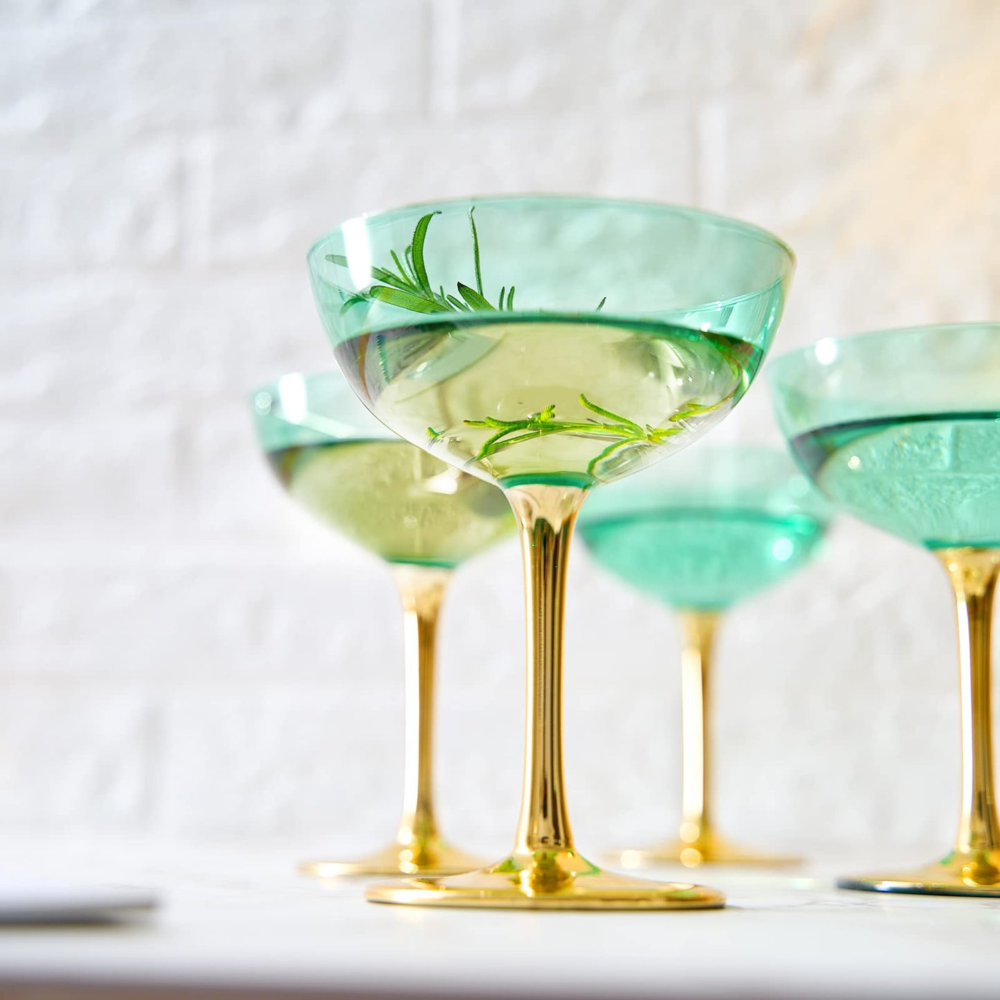 Colored Coupe Art Deco Glasses, Gold | Set of 4 | 8 oz Classic Cocktail Glassware