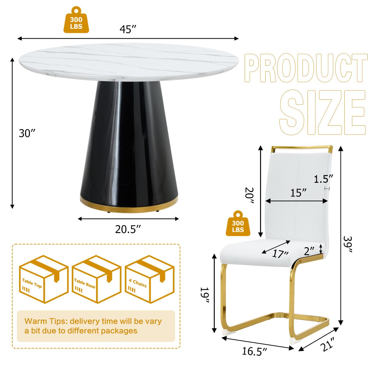 Round Dining Table Set for 6, 45''Round Wooden Dining Set