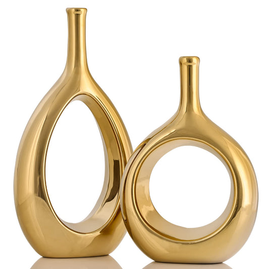 Set of 2,Gold Vases for Home Decor, Vases for Flowers