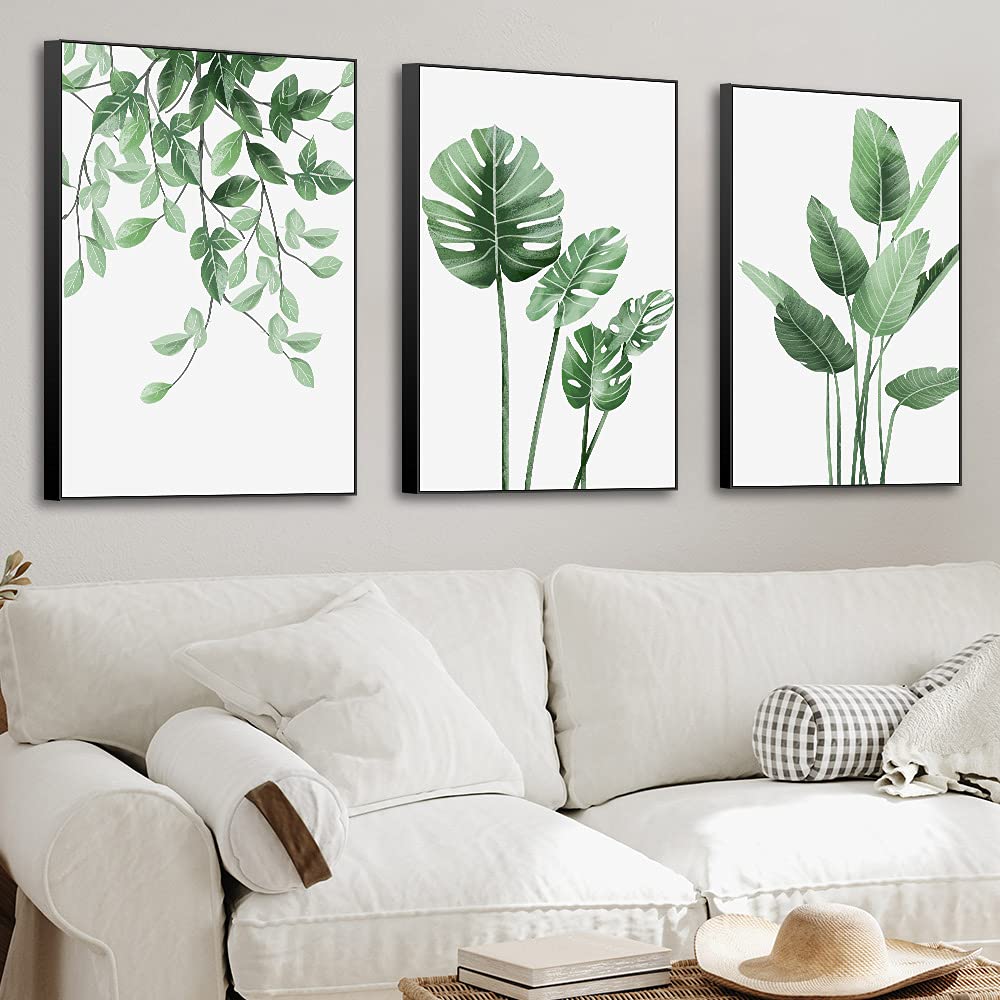 3 Piece Green Plants Poster Canvas Frame Wall Art