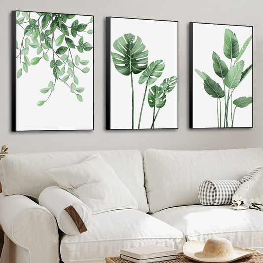 3 Piece Green Plants Poster Canvas Frame Wall Art